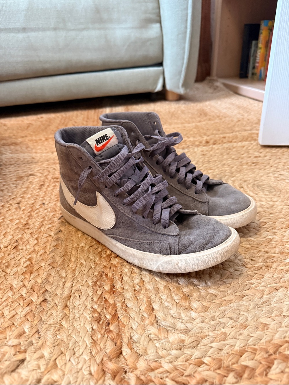 Nike Women's Gray Suede High-Top Sneakers with White Swoosh